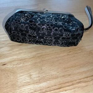 Vtg 90s Y2K Coach monogram kiss lock clasp clutch mini bag silver wristlet